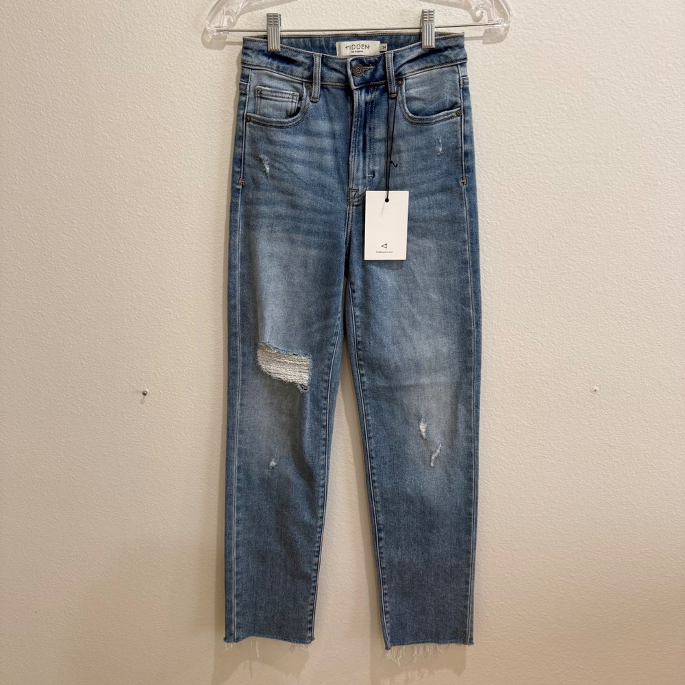 Hidden Jeans High Rise Straight Leg Distressed Raw Hem Denim HD1380ST-LT Size 24